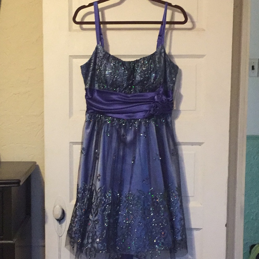 Tie back prom style purple sparkly dress 14